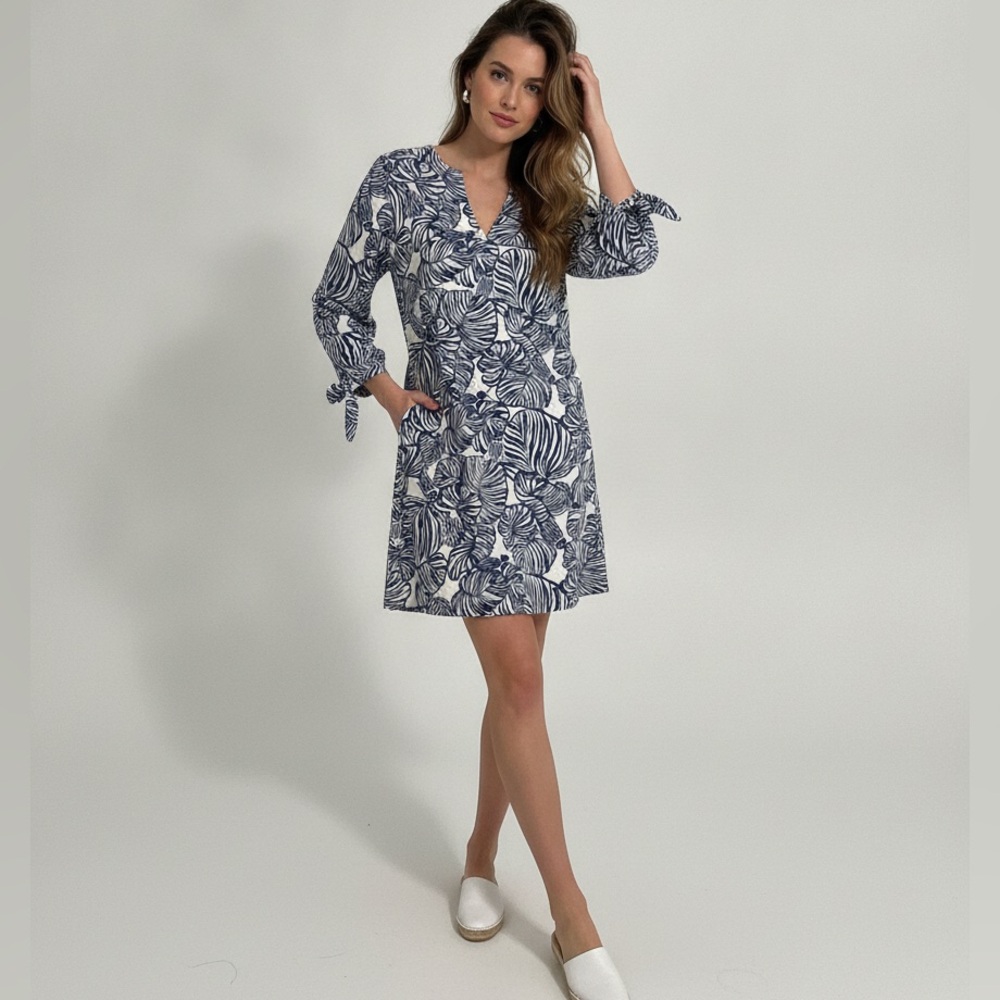 Lilly Pulitzer Cath Knit Shift Dress Aegean Navy Beach Path Blue White Size XL